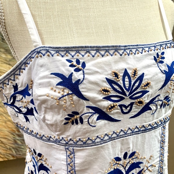 Embroidered wood beads top w thin straps zipper side SZ 14 - Picture 4 of 13